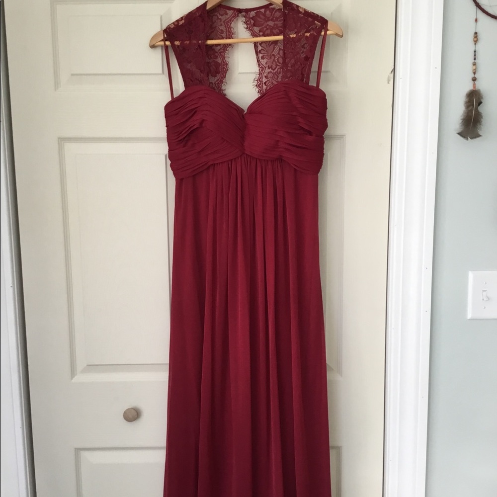 Formal deep red dress with lace keyhole back